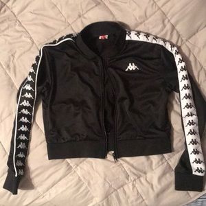 cropped black & white kappa velvet jacket